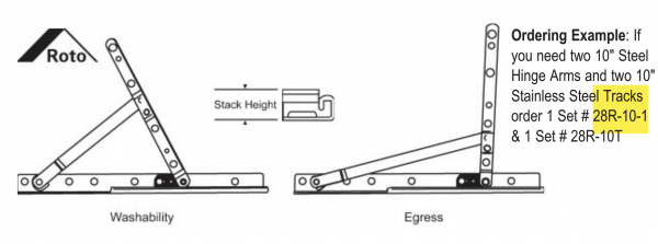 Roto Washability Hinge 28R-10-1 Powder coated steel 10"