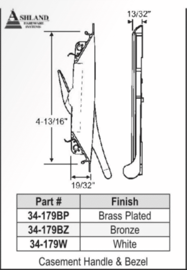 Ashland Casement Handle and Bezel Metal White 34-179
