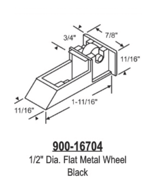 Sliding Window Roller 900-16704 Black 1/2" Diameter Flat Wheel